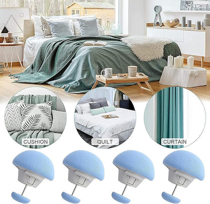 VODIQ Mushroom Shape Duvet Clips, Non-Slip Cover Fixator, Comforter Quilt Holder with One-Key Unlock for Blanket Bed Sheet Curtain Socks Mattress Covers (Grey, 12)