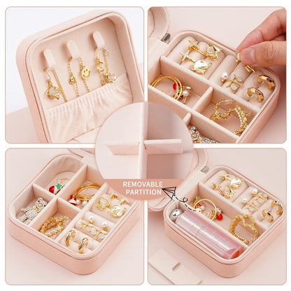 Portable Travel Mini Jewelry Box Leather Jewellery Ring Organizer Case Storage Gift Box Girls Women (multicolour).