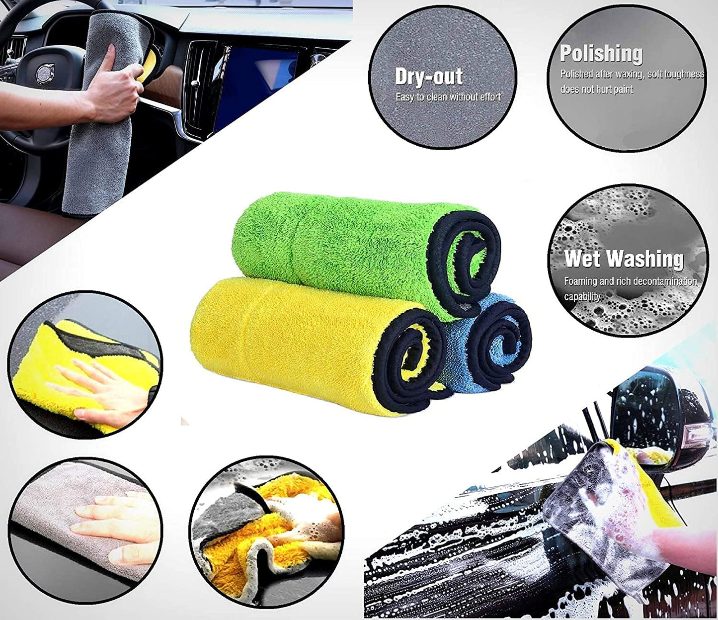 MECHBORN Heavy Microfiber Cloth for Car Cleaning and Detailing, Double Sided, Extra Thick Plush Microfiber Towel Lint-Free, 800 GSM (Size 40cm x 40cm)/Pack of 3 (Microfiber Cloth, 40x40)