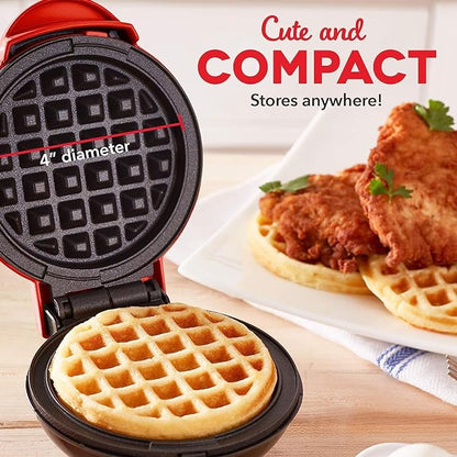 MILONI USA Mini Waffle Maker, Red (Mini Waffle Maker) (waffle maker)