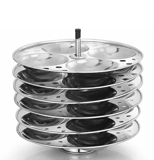 Stainless Steel 6 Plates Idly Cooker Pot,Induction and Gas Stove Compatible Idli Maker(24 Idlies) high Quality Stainless Steel Idly Steam Maker